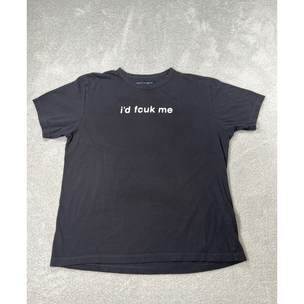 French Connection FCUK Graphic T-Shirt L Black I'd Fcuk Me Slogan Tee Y2K Street